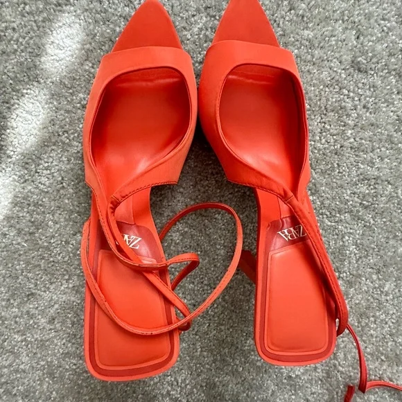 Zara Vibrant Orange Heeled Sandals - Picture 5 of 6